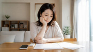 就学相談を受けるか迷って考え込む母